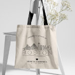 Boston Wedding | Stylised Skyline Tote Bag<br><div class="desc">A unique wedding tote bag for a wedding taking place in the city of Boston.  This tote features a stylised illustration of the city's unique skyline with its name underneath.  This is followed by your wedding day information in a matching open lined style.</div>