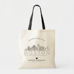 Boston Wedding | Stylised Skyline Tote Bag<br><div class="desc">A unique wedding tote bag for a wedding taking place in the city of Boston.  This tote features a stylised illustration of the city's unique skyline with its name underneath.  This is followed by your wedding day information in a matching open lined style.</div>