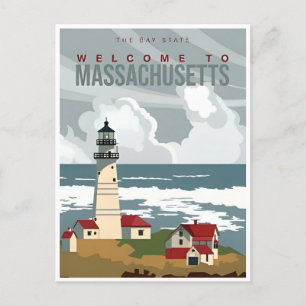 Boston welcome to Massachusetts Vintage Travel Postcard