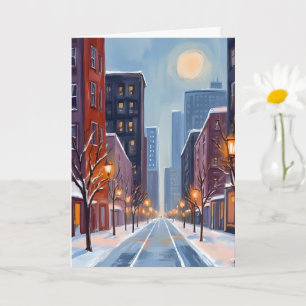 Boston Winter   Massachusetts City Watercolor Card