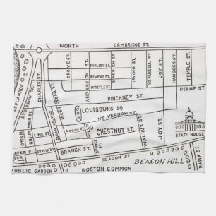 Boston's Beacon Hill Map  Tea Towel