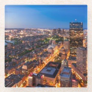 Boston's skyline at dusk glass coaster