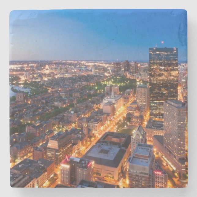 Boston's skyline at dusk stone coaster (Front)