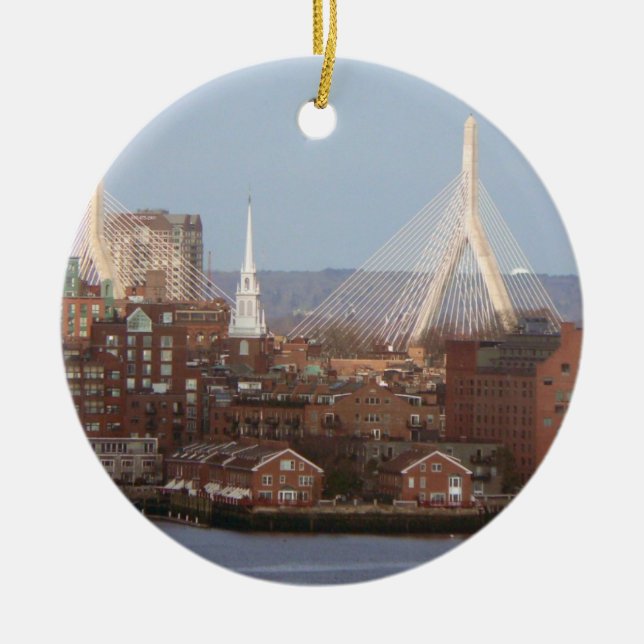 Boston's Waterfront with Zakim Bridge Ceramic Tree Decoration (Front)