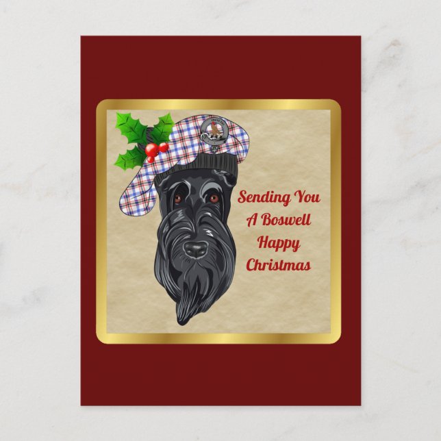 Boswell Clan Badge & Tartan Christmas Postcard (Front)