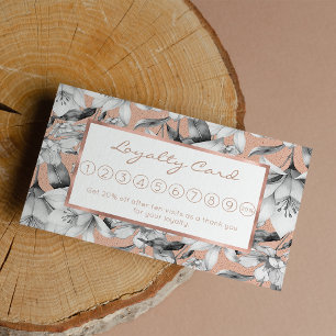 Botanic black white rose gold glitter flowers loyalty card