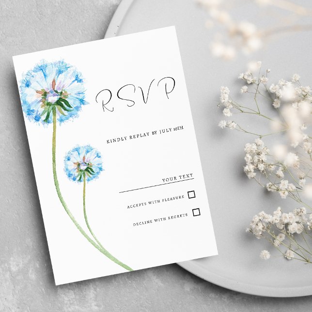 Botanic blue lilac green dandelion floral RSVP Invitation (Botanic blue lilac green dandelion floral RSVP)