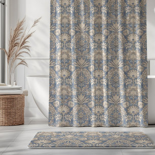 Botanic Damask Cream Slate Blue Beige Shower Curtain