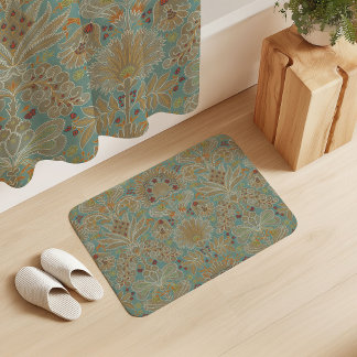 Botanic Damask Duck Egg Blue Bronze Beige Bath Mat