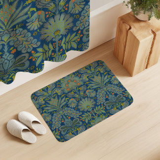 Botanic Damask Marine Blue Apple Green Orange Bath Mat