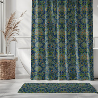 Botanic Damask Marine Blue Apple Green Orange Shower Curtain