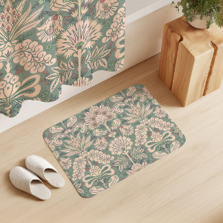 Botanic Damask Mint Green Blush Pink Cream Bath Mat
