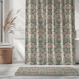 Botanic Damask Mint Green Blush Pink Cream Shower Curtain
