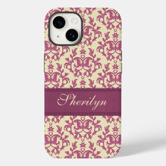 Botanic damask pink plum custom name Case-Mate iPhone case (Back)