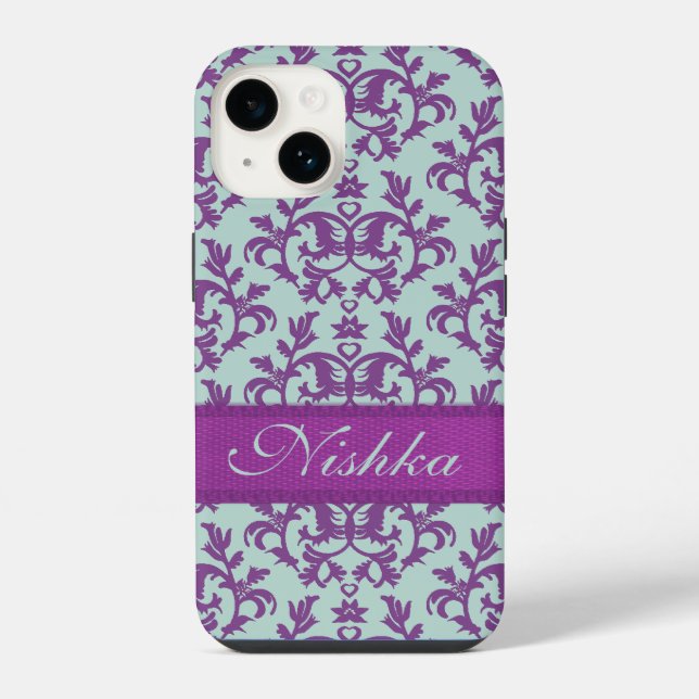 Botanic damask purple emerald iphone case (Back)