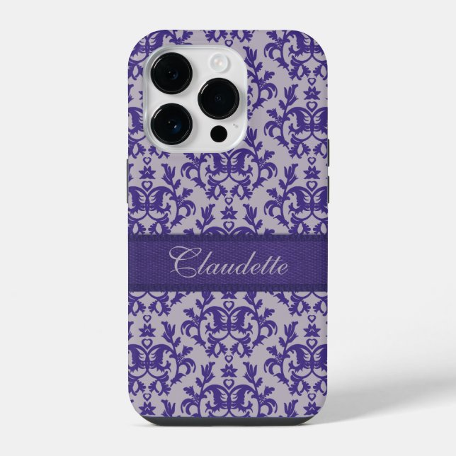Botanic damask purple grey iphone case (Back)