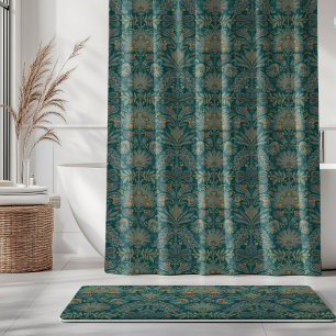 Botanic Damask Teal Blue Orange Green Shower Curtain