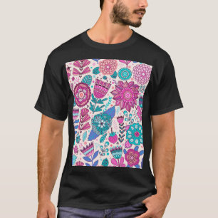 Botanic doodle flowers, seamless, vintage texture. T-Shirt