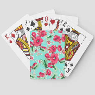 Botanic Floral Pink Blue Playing Cards