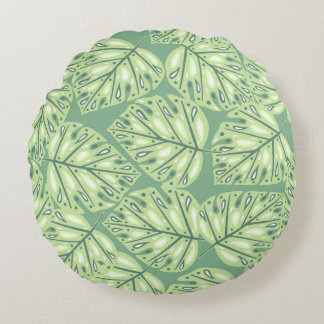 Botanic jungle seamless pattern in pastel green co round cushion