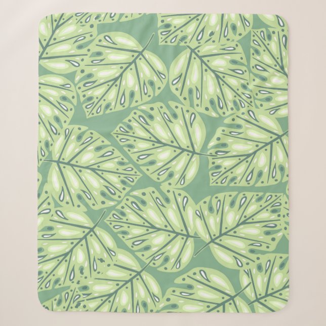 Botanic jungle seamless pattern in pastel green co sherpa blanket (Front)