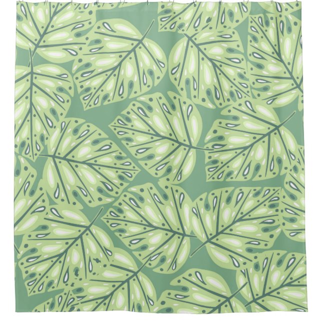 Botanic jungle seamless pattern in pastel green co shower curtain (Front)