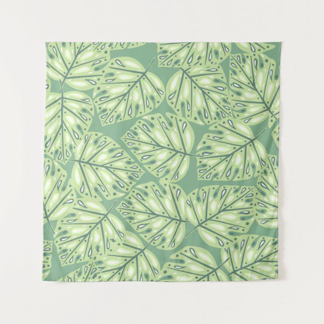 Botanic jungle seamless pattern in pastel green co tapestry (Front)