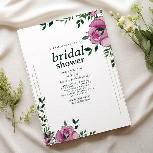 Botanic lilac green gold rose floral Bridal Shower Invitation