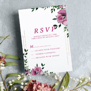 Botanic lilac green gold rose floral RSVP Invitation