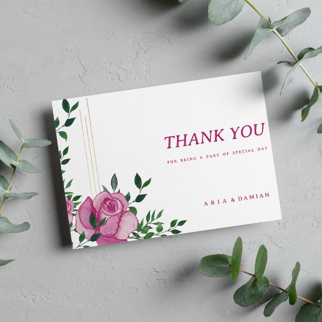 Botanic lilac green gold rose floral Thank You  Invitation (Botanic lilac green gold rose floral Thank You)