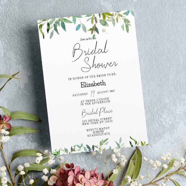 Botanic mint dark green foliage Bridal Shower Invitation (Botanic mint dark green foliage greenery RSVP)