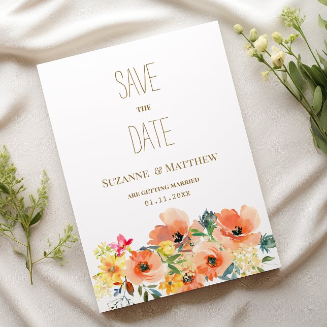 Botanic orange yellow pink floral Save the Date  Invitation (Botanic orange yellow pink floral Save the Date)