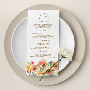 Botanic orange yellow pink floral Wedding Menu