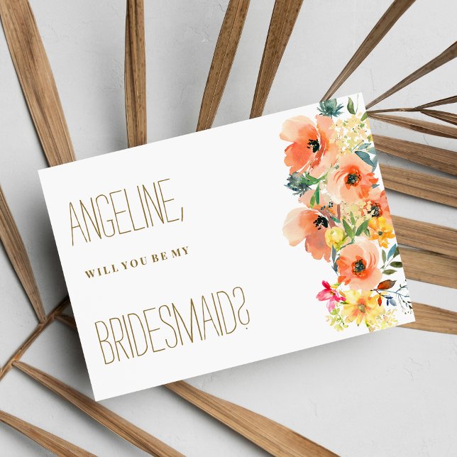 Botanic orange yellow pink summer flora Bridesmaid Invitation (Botanic orange yellow pink summer flora Bridesmaid )