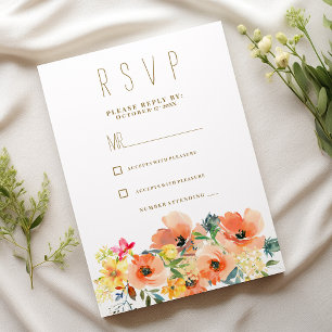 Botanic orange yellow pink summer floral RSVP Invitation