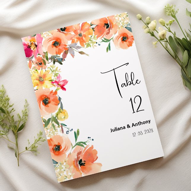 Botanic orange yellow summer floral Table Numbers (Botanic orange yellow summer floral Table Numbers)