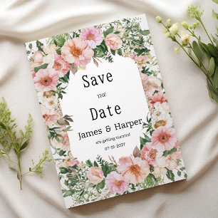 Botanic pink blossom summer floral Save the Date Invitation