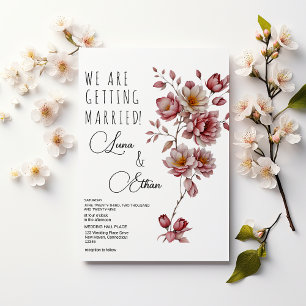 Botanic pink burgundy orange floral wedding invitation