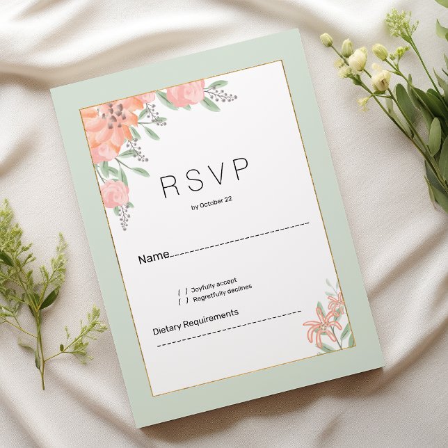 Botanic pink coral mint spring floral RSVP Invitation (Botanic pink coral mint spring floral RSVP)