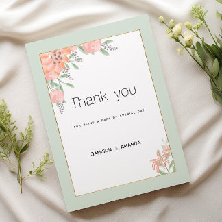 Botanic pink coral mint spring floral Thank You Invitation