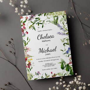 Botanic pink lilac blue mint floral wedding invitation