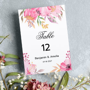 Botanic pink watercolor flowers Table Numbers 