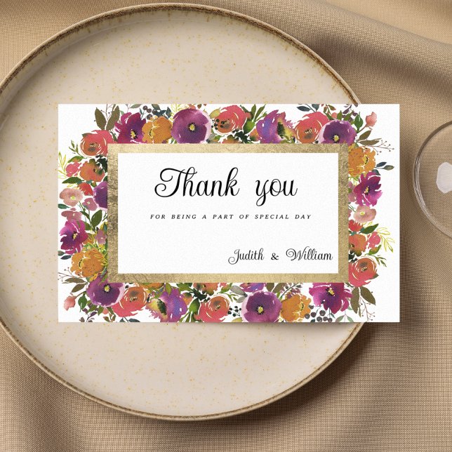 Botanic purple orange pink gold floral Thank You Invitation (Botanic purple orange pink gold floral Thank You )
