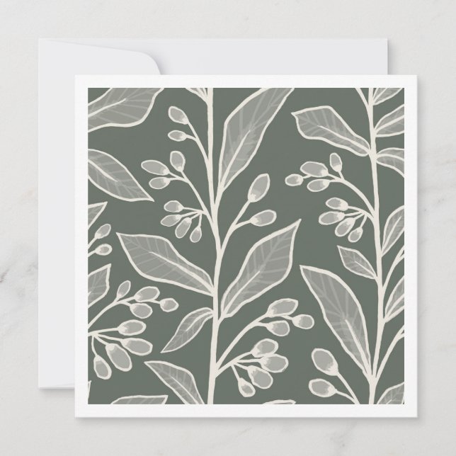 Botanic Reverie Deep Olive Monochrome Botanical Card (Front)