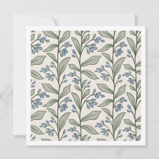 Botanic Reverie Green Leaves Blue Flower Buds Art Card