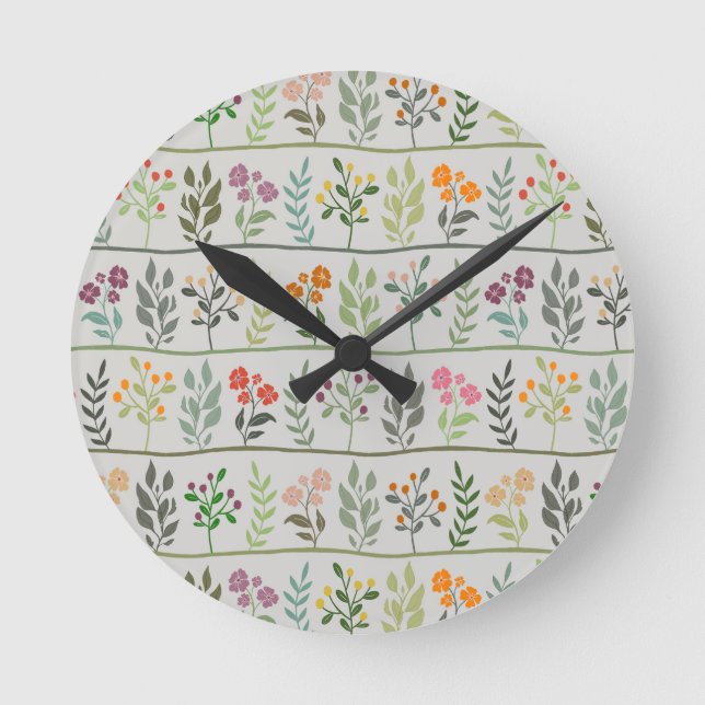 Botanic Rhapsody Colourful Floral Silhouette Round Clock (Front)