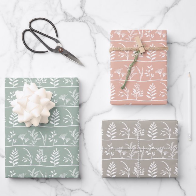 Botanic Serenade Soft Minimalist Silhouettes Wrapping Paper Sheet (Front)