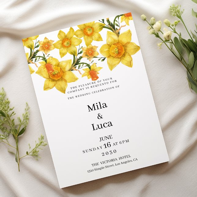 Botanic Spring Golden Daffodil Flowers Wedding  Invitation (Botanic Spring Golden Daffodil Flowers Wedding )