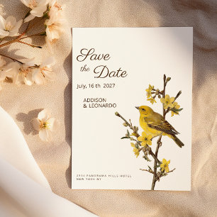 Botanic yellow bird flower summer Save the Date Invitation
