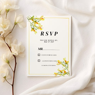 Botanic yellow orange green spring floral RSVP  Invitation